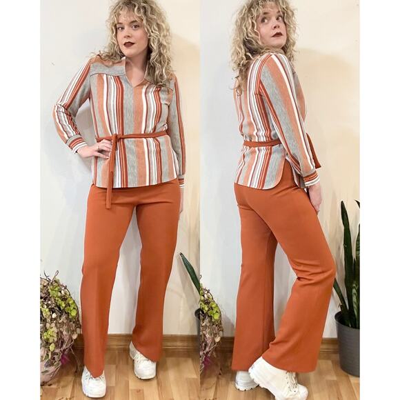 70s Burnt Orange Stripe Tunic Set - Picture 2 of 16